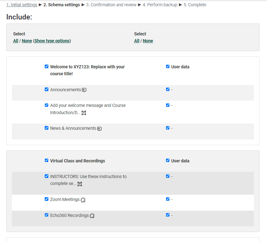 Confirm backup settings