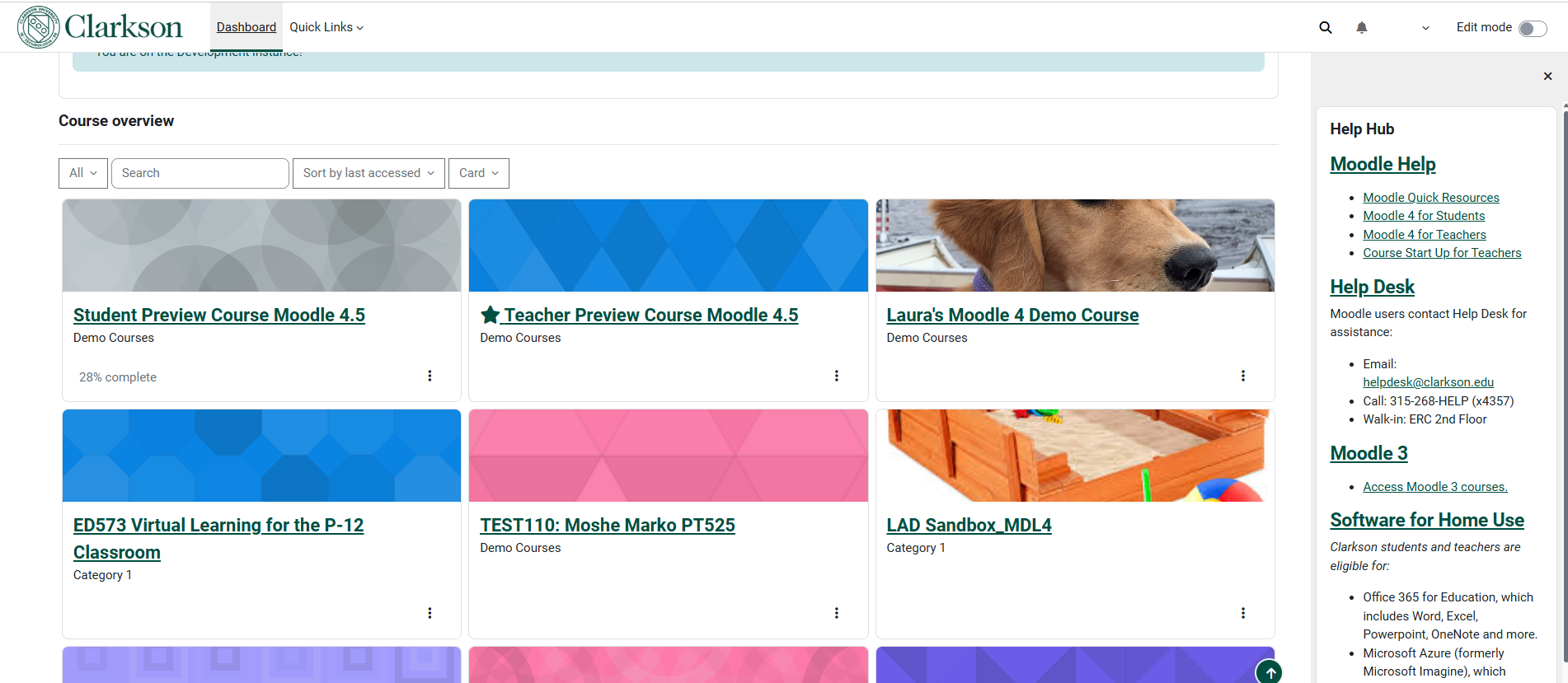 screenshot of Course Overview in Moodle