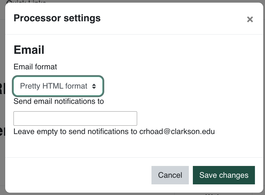 Processor settings for Email