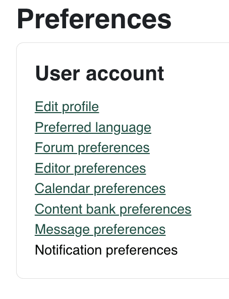 Preferences menu under User Account