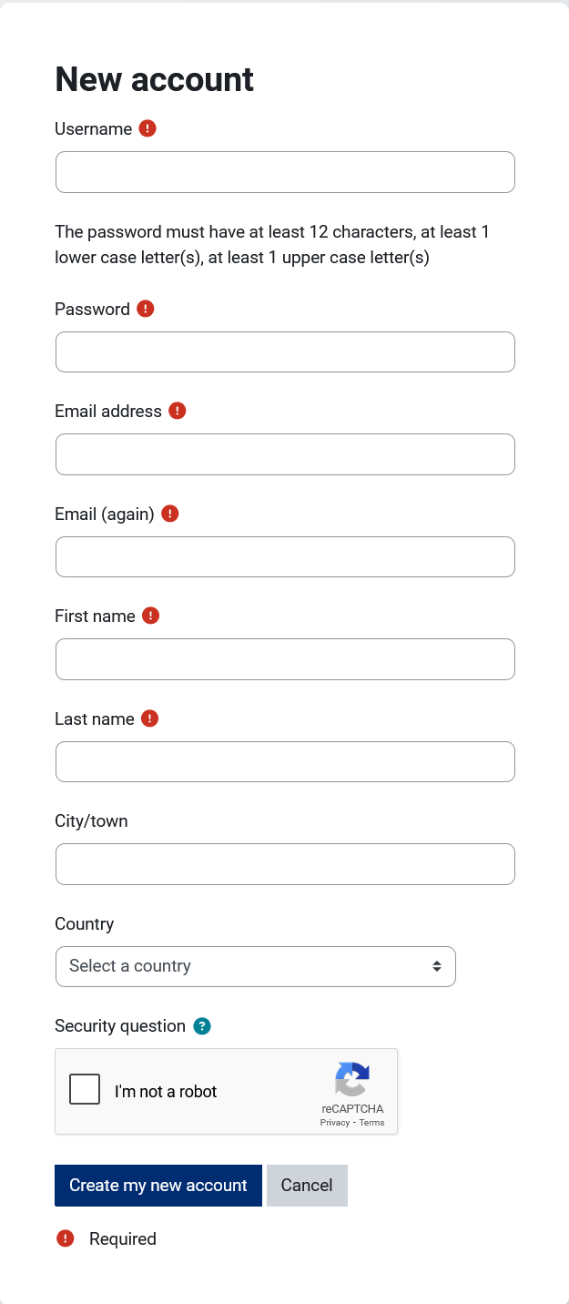 Learn create account screen