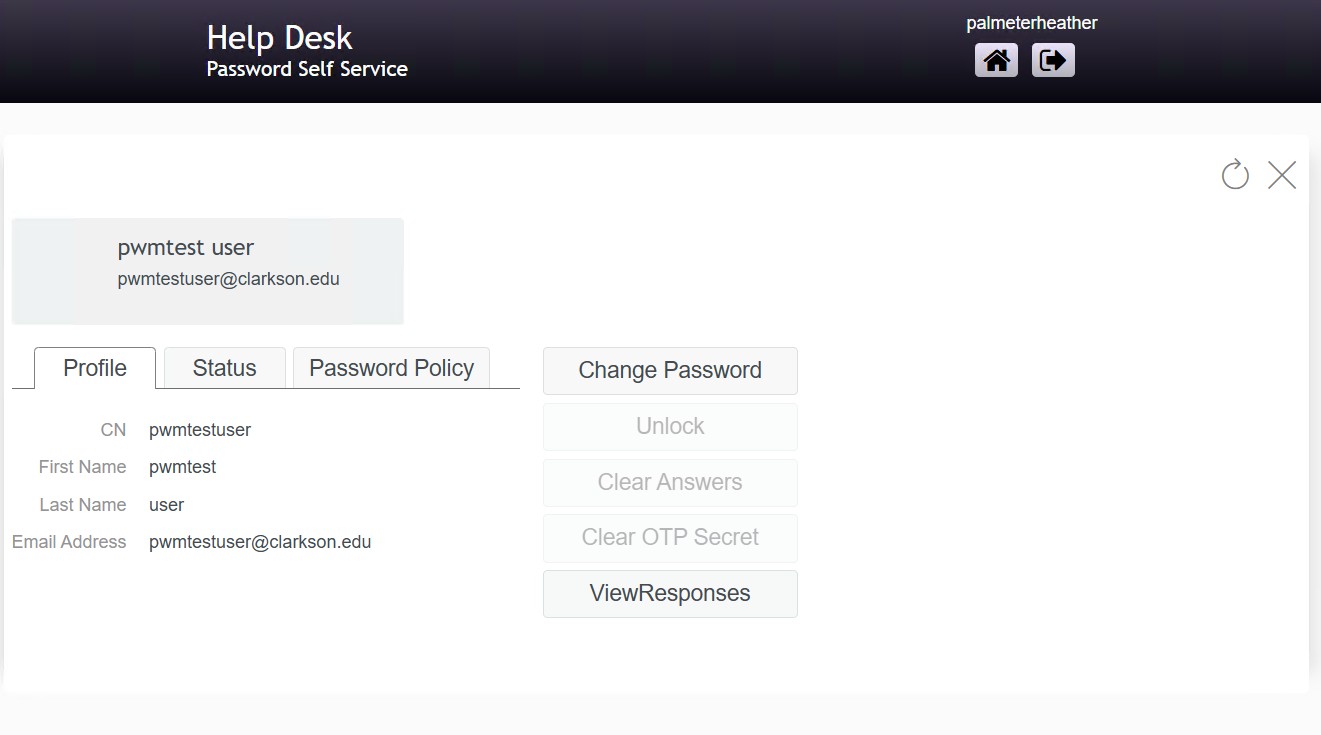 User profile with Change Password button