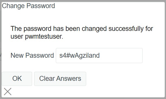 Password change confirmation with new password displayed